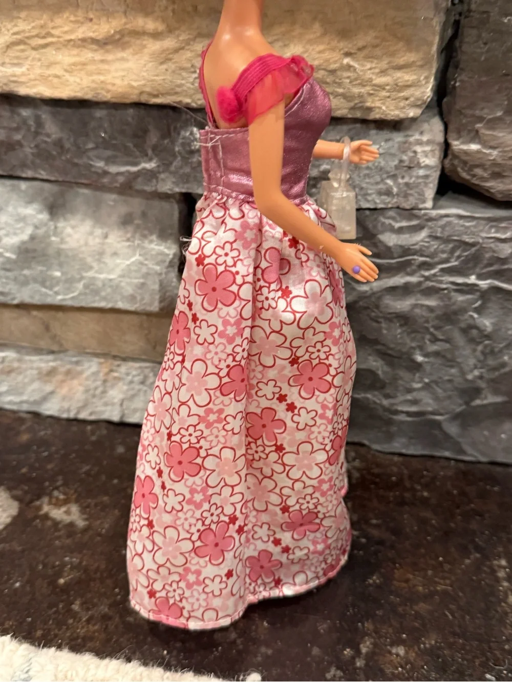 Barbie formal pink princess gown diamond clear purse and red heels